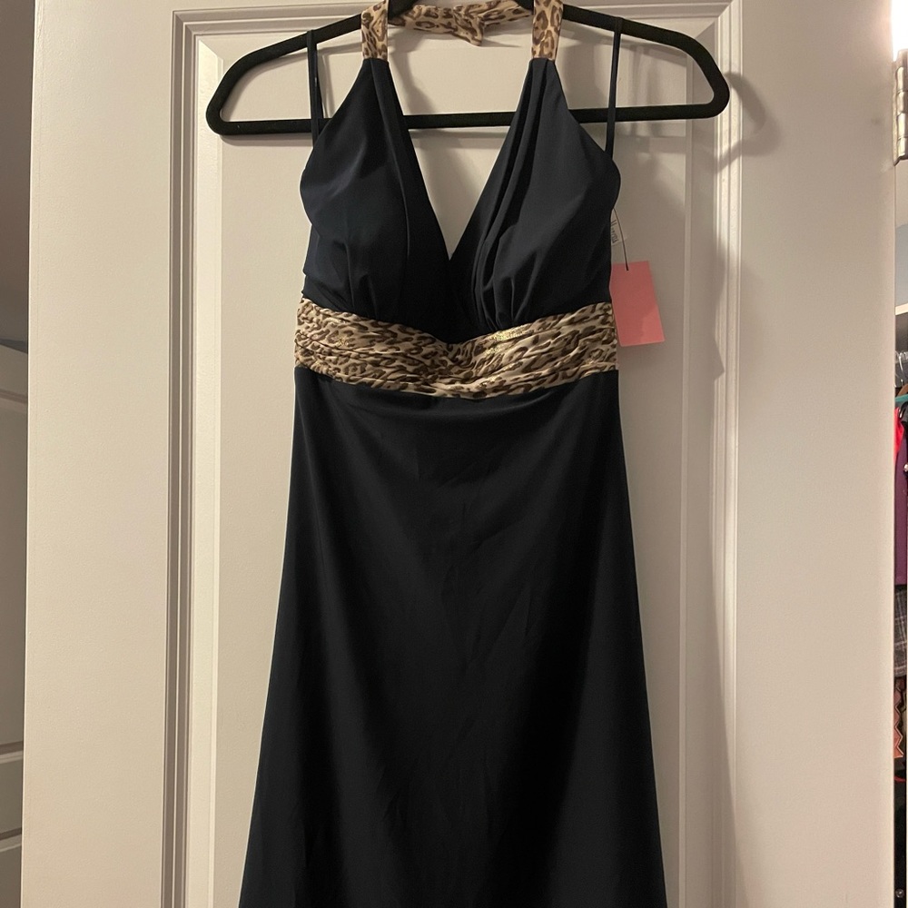 New with tags (NWT) Phoebe Couture Blueish Black halter top A line dress